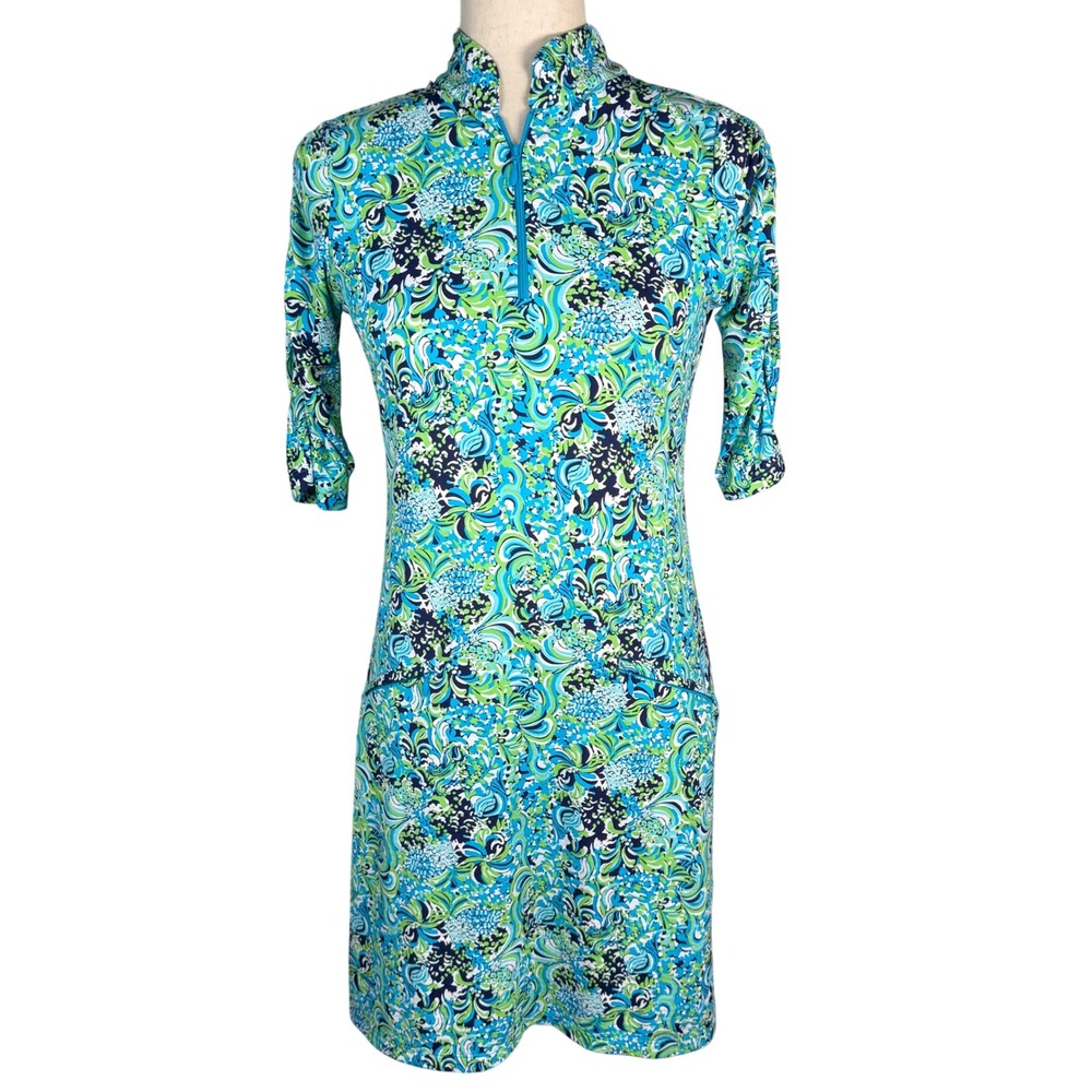IBKÜL Golf Dress Womens XS Blue Green Floral‎ Icefil UPF 50+ Resort Golfcore